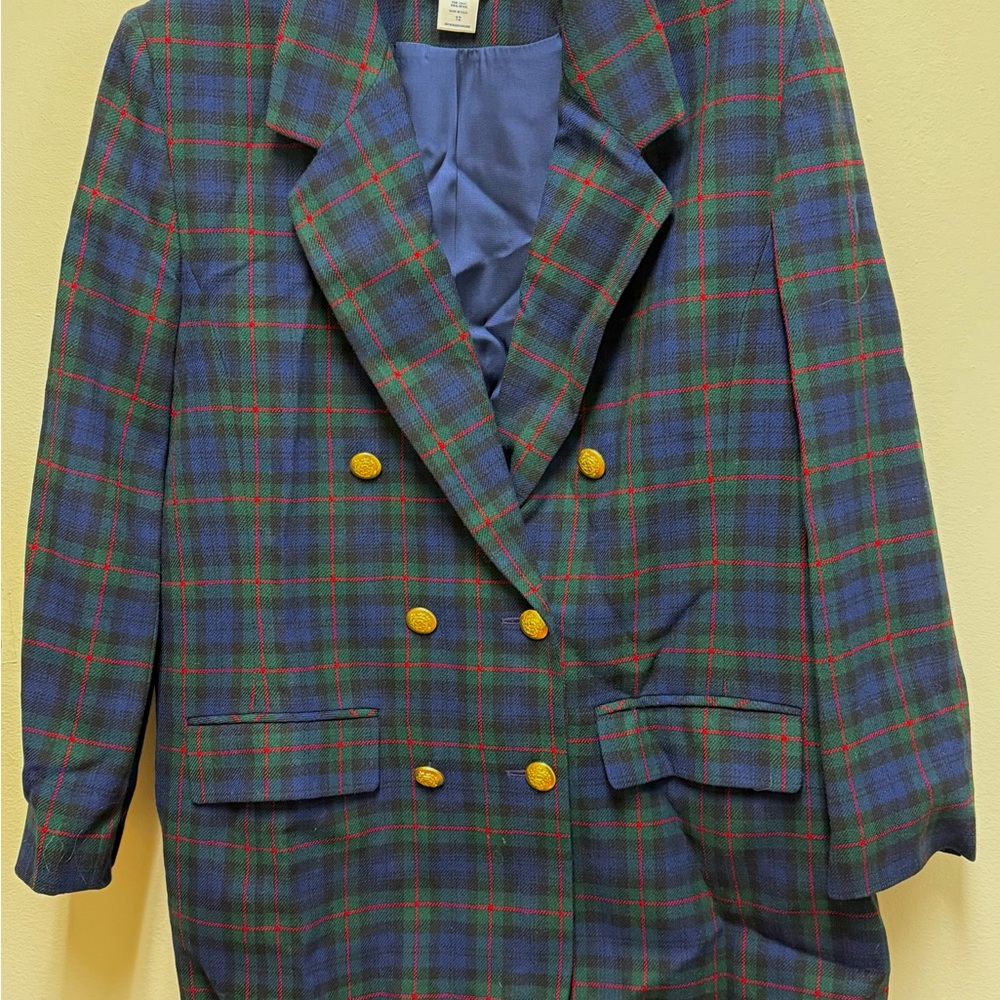 Pendleton USA Classic Double Breasted Wool Blazer - Green/Black/Red Plaid